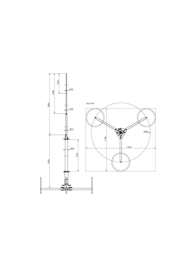 Iglica odgromowa 50 na rurze izolacyjnej ze statywem, zestaw do HVI light, wys. 4900 mm