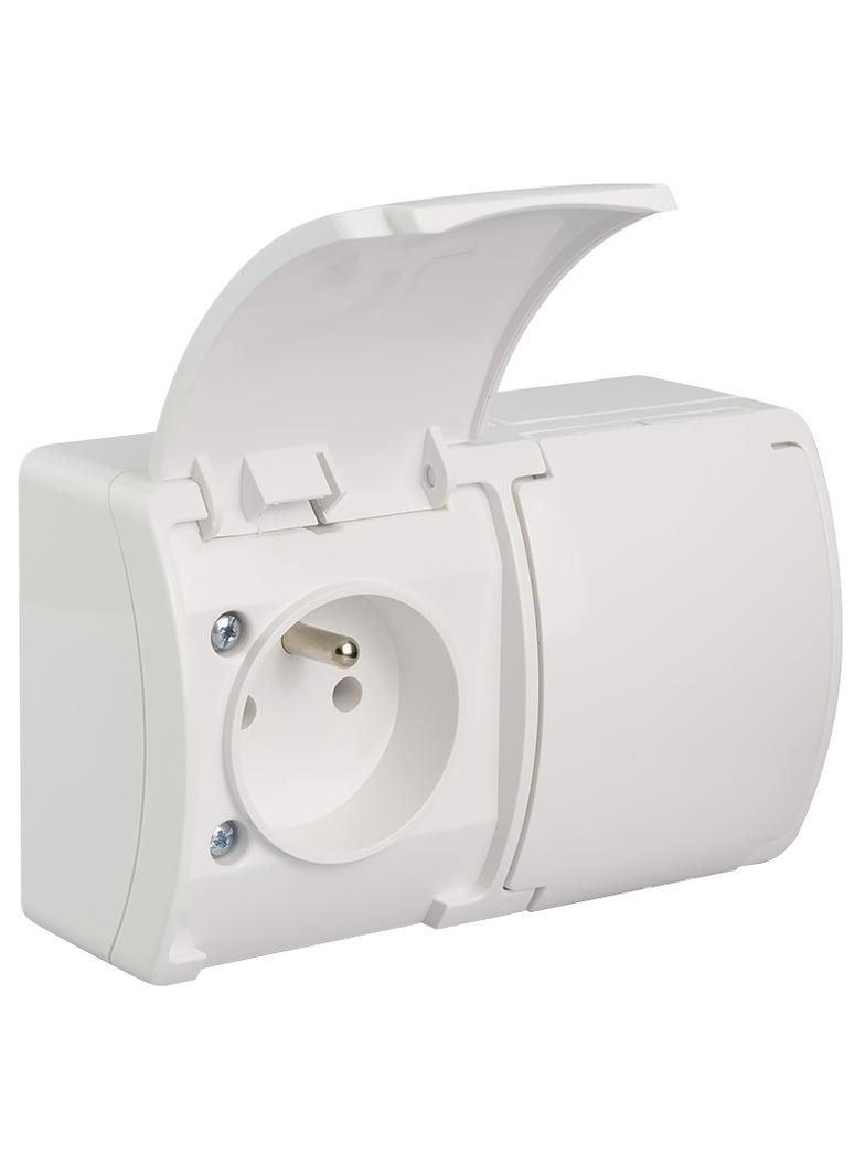 VG-Koala Gniazdo podwójne Z-ziemieniem (2x2P+Z) n/t IP44 białe Z-lapką białą VG 162-01 61.380 OPATÓW