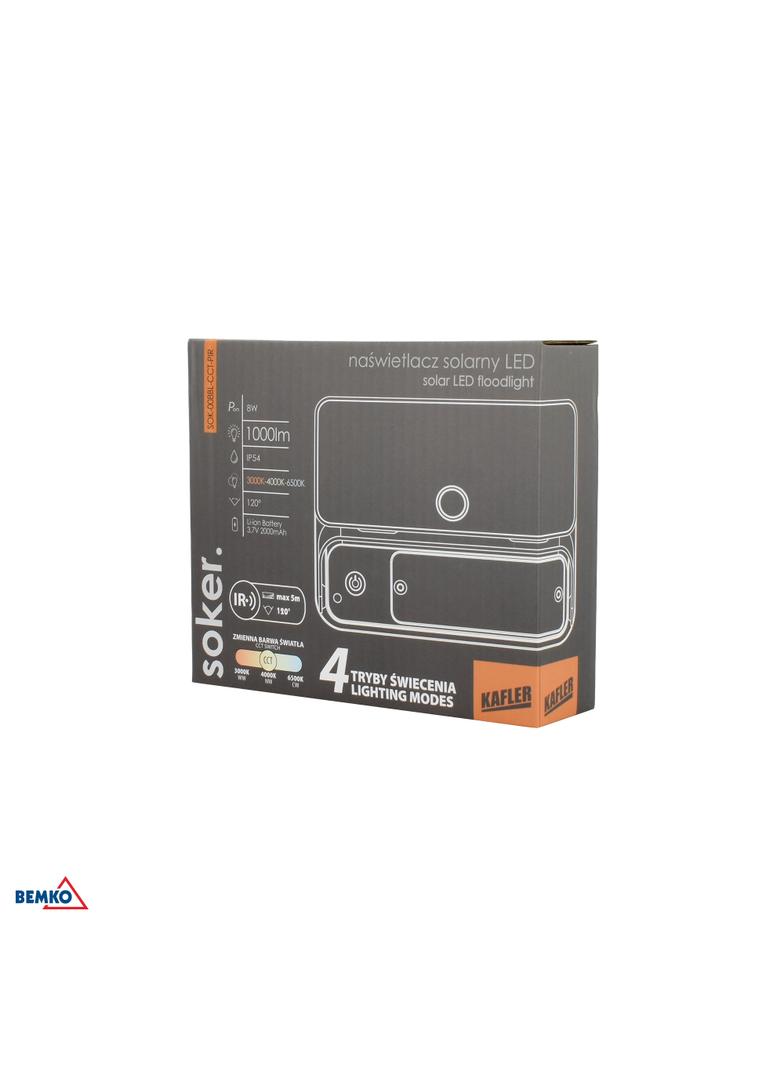 NAŚWIETLACZ LAMPA SOLARNA LED 3 barwy świecenia SOKER 8W 1000lm 3000K/4000K/6500K IP54 CZARNY Czujni