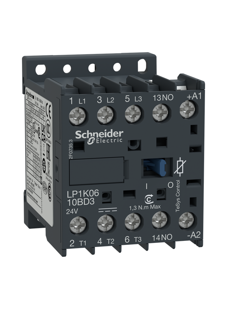 Stycznik mocy, TeSys K, 6A, 3P, 1NO, cewka 24VDC, zaciski skrzynkowe LP1K0610BD3