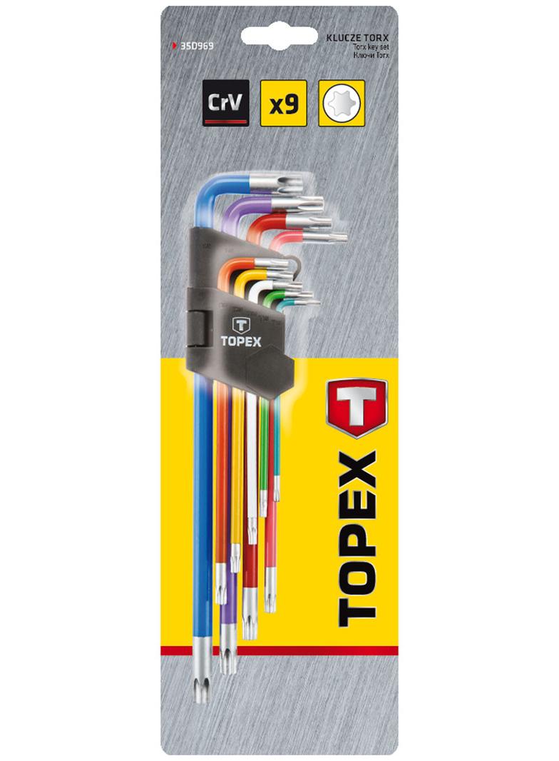 Klucze Torx, kolorowe, zestaw 9 szt.