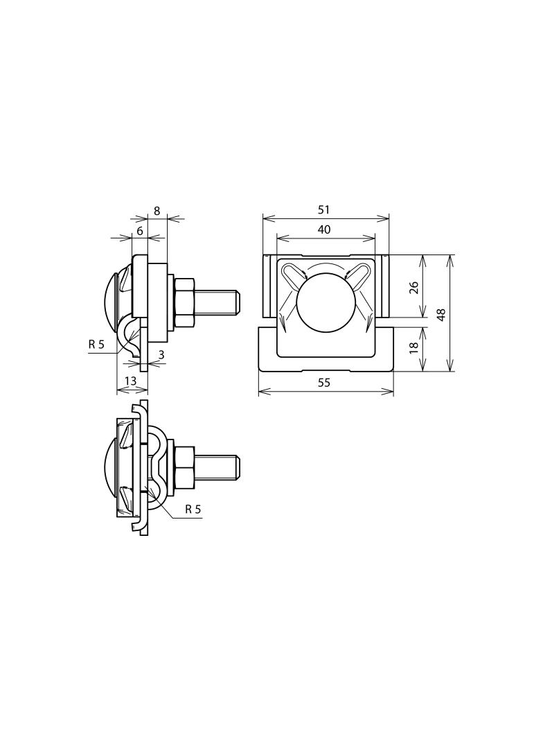 Zacisk FS do iglicy fi 10 mm i 2 drutów fi 8-10 mm, Al