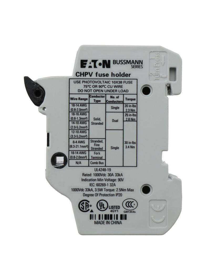 2P 30A 1000Vdc MFH For 10x38 gPV Podstawa wkładki cylindrycznej 10x38 gPV 2P 32A 1000VDC CHPV2U EATO