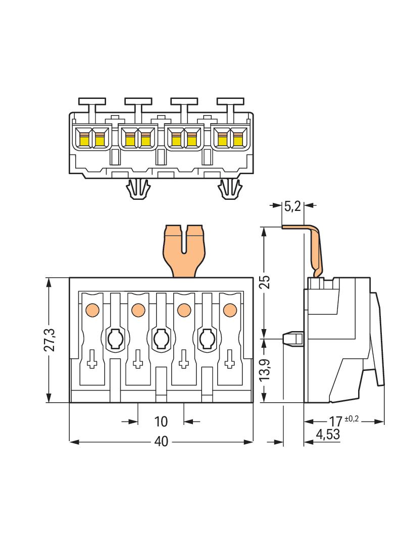 złączka zasilająca 4-biegunowa ze stopkami ze styk. PE