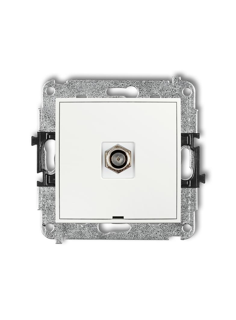 MINI Mechanizm gniazda antenowego pojedynczego typu F (SAT) niklowany, bez pola opisowego biały mat