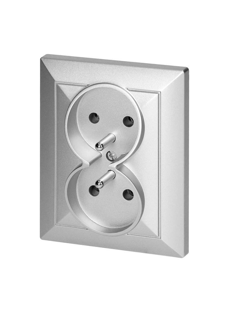 Gniazdo podwójne podtynkowe 2x2P+Z Pearl, 16A, 250V, PT-6 P, srebrny