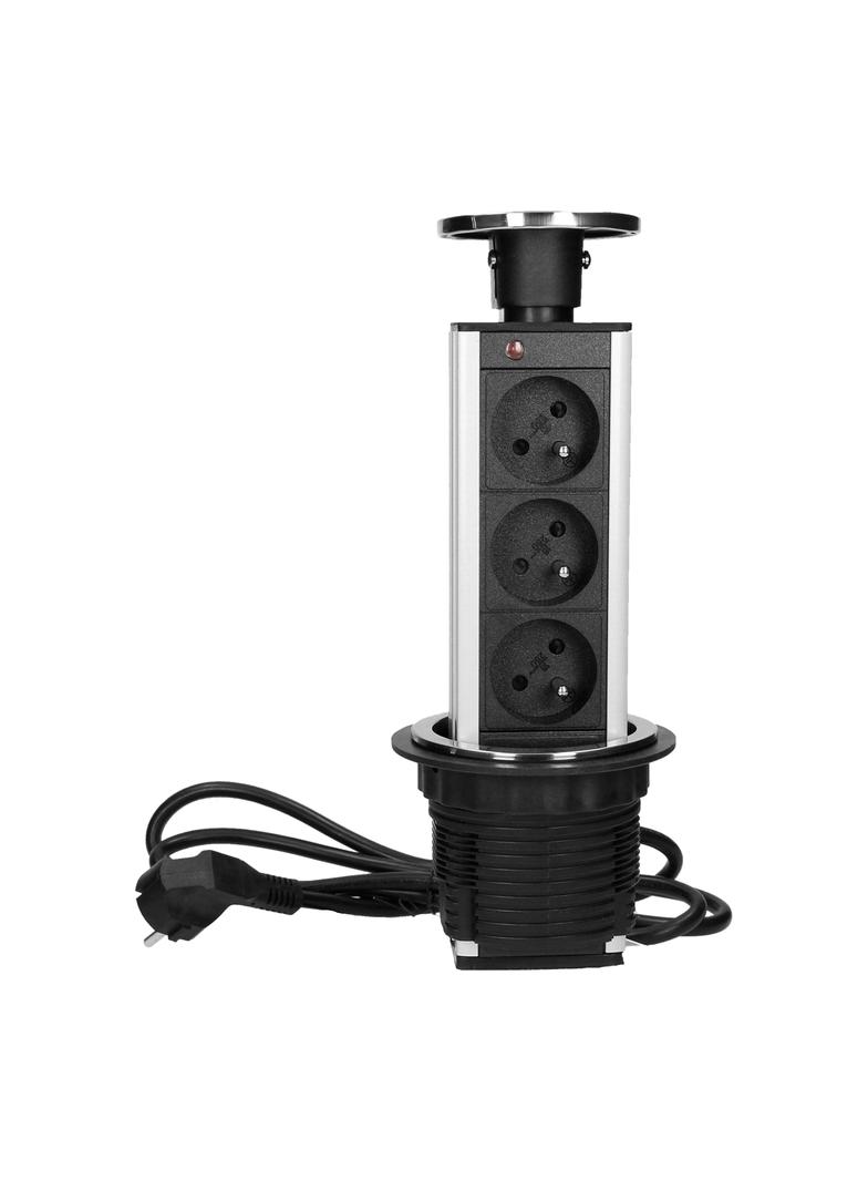 Gniazdo meblowe O8cm wysuwane z blatu z przewodem 1,8m, 3x2P+Z, INOX