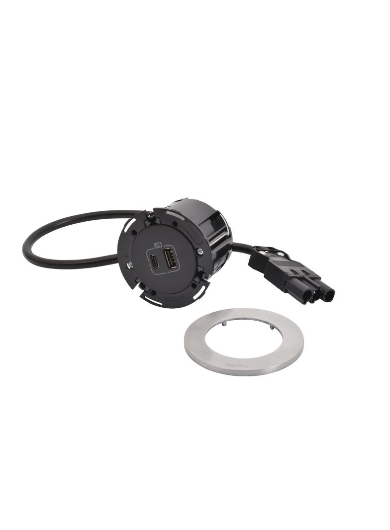 INCARA: DISQ 60 - USB A+C - 0,5 M WIELAND-METAL/CZARNY, Legrand