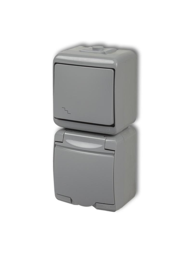 JUNIOR Łącznik schodowy z gniazdem pojedynczym z uziemieniem 2P+Z (klapka popielata; bez przesłon) 1