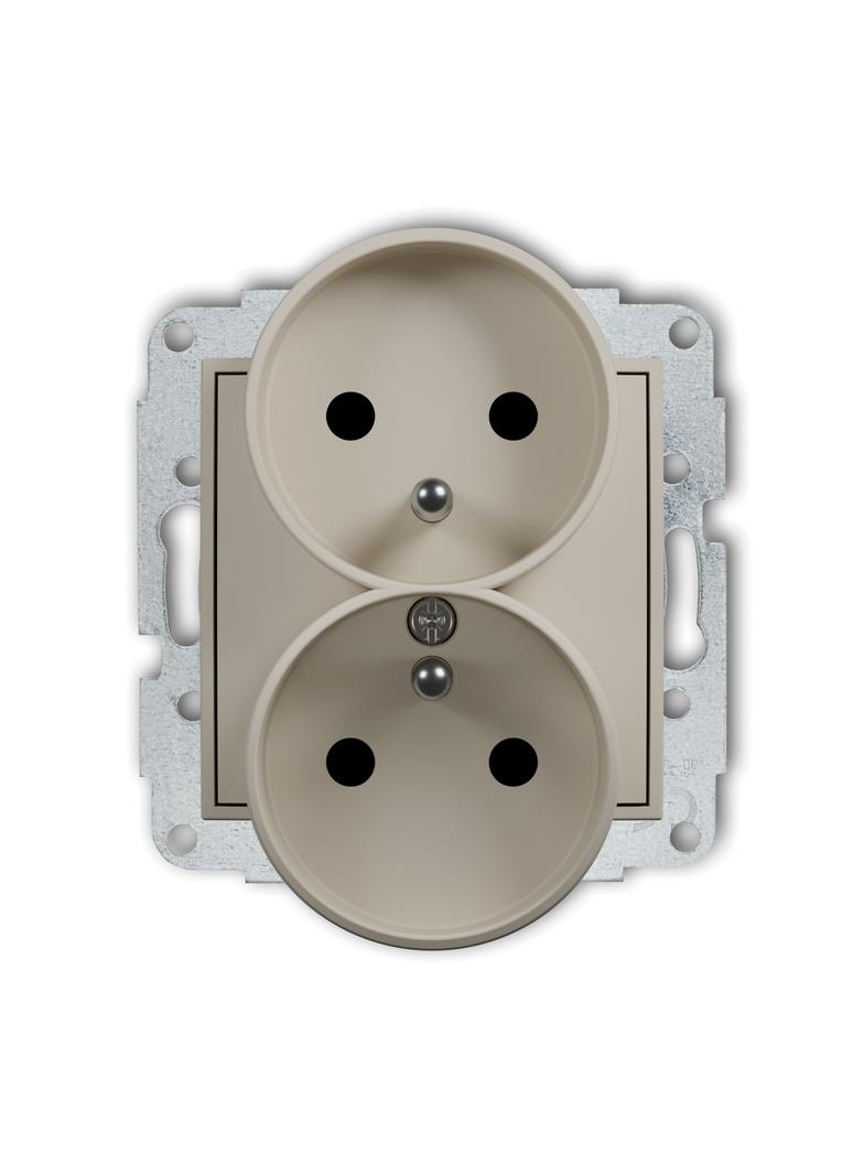 ICON Mechanizm gniazda podwójnego do ramki z uziemieniem 2x(2P+Z) (przesłony torów prądowych) taupe