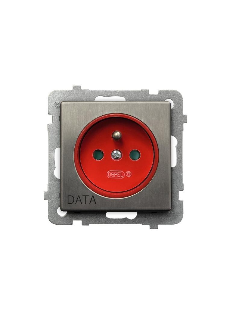 SONATA Gniazdo pojedyncze z uziemieniem DATA z przesłonami torów prądowych - kolor stal inox