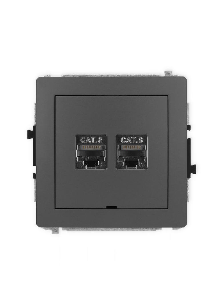 DECO Mechanizm gniazda komputerowego podwójnego 2xRJ45, kat. 8, ekranowany, 8-stykowy, bez pola opis