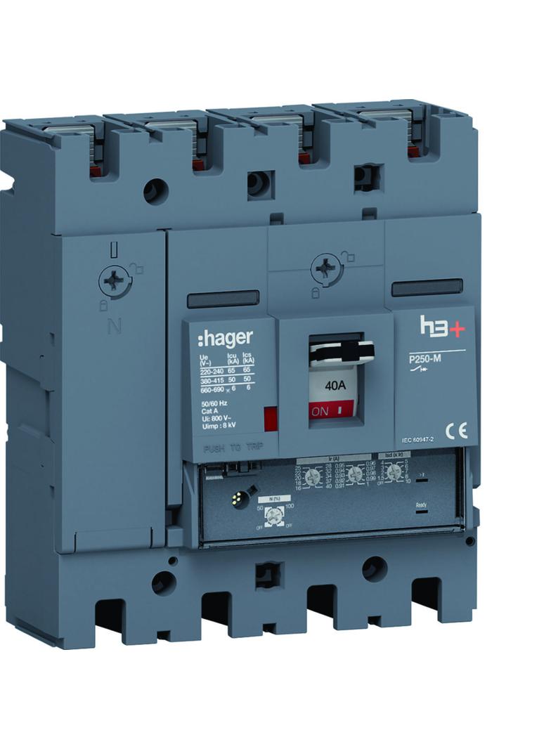 MCCB Wyłącznik mocy h3+ P250 4P 40A 50kA LSnI HMT041GR HAGER