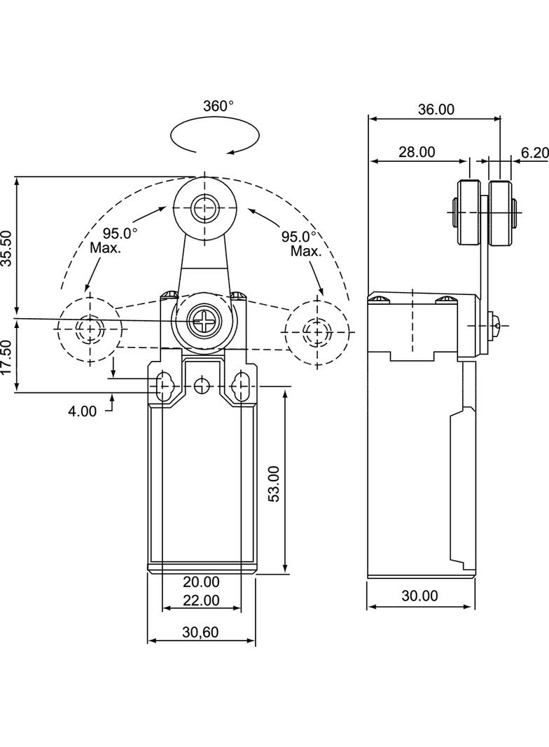 ŁĄCZNIK KRAŃCOWY (TWORZYWO) DŹWIGNIA Z ROLKĄ