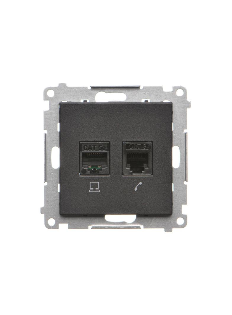 Simon 55 Gniazdo komputerowe RJ45 kategoria 5e + telefoniczne RJ12 Czarny mat T5F.01/149 KONTAKT