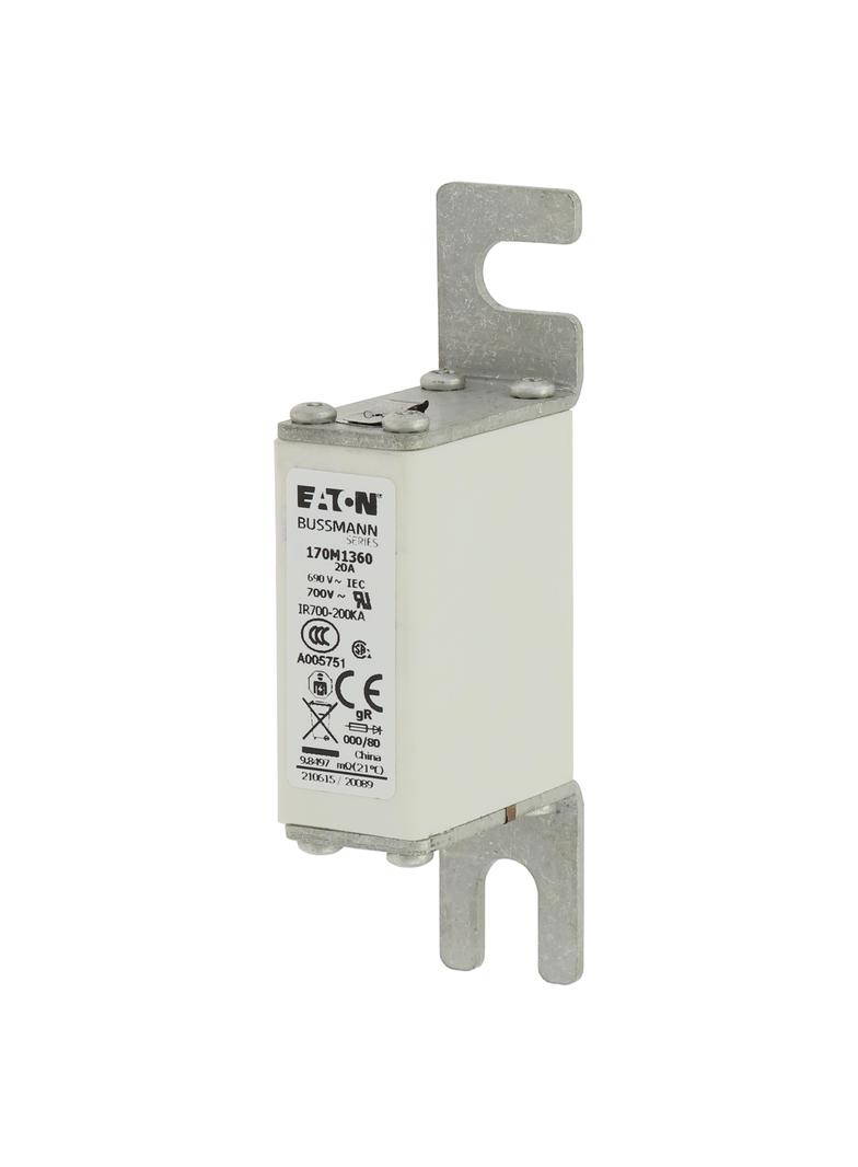 20A 690V IEC gR 000/80 SQ.BODY IND. FUSE Wkładka szybka 20A AC 690V DIN 000 21x40x100 mm, 170M1360 E