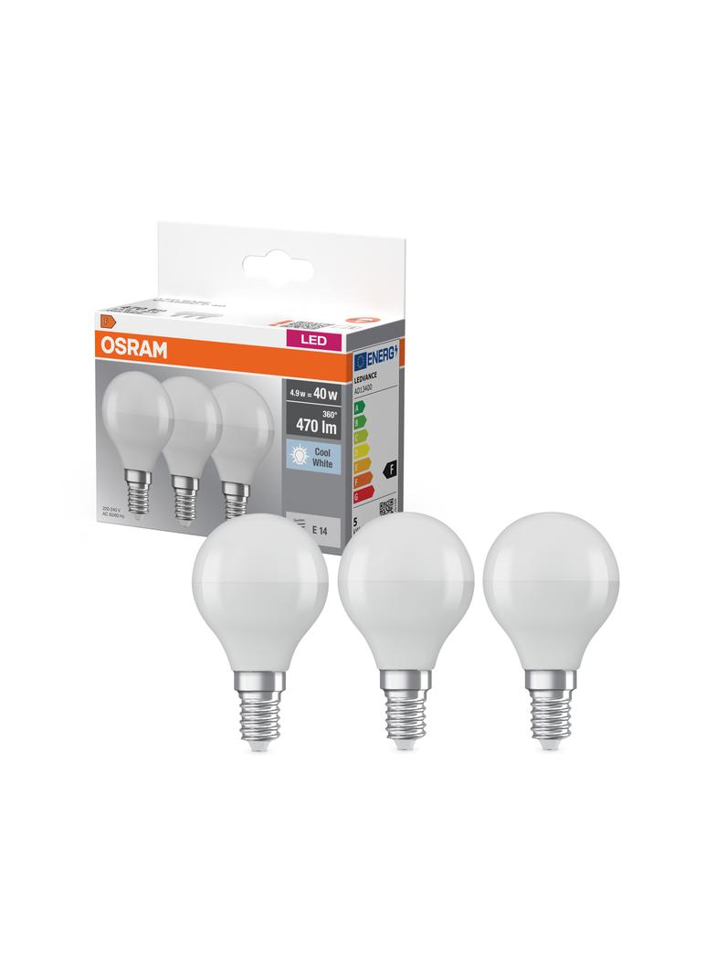 Żarówka LED x3 P45 Kulka E14 4.9W = 40W 470lm 4000K Neutralna 150° BASE Osram