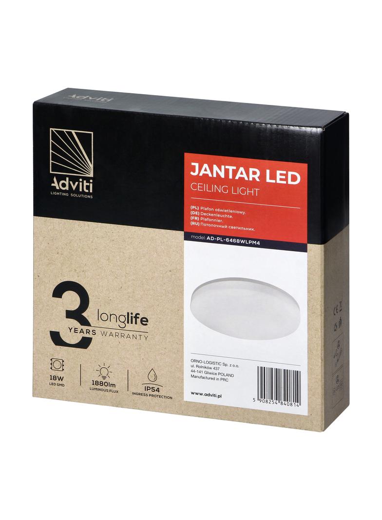JANTAR plafon LED 18W, 1880 lm, 4000K, klosz PC, IP54 AD-PL-6468WLPM4 ORNO