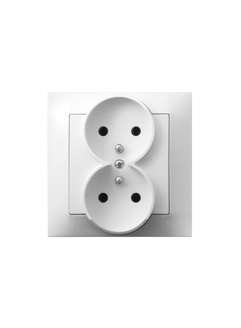 IMPRESJA Gniazdo podwójne z uziemieniem kompletne z ramką - kolor biały