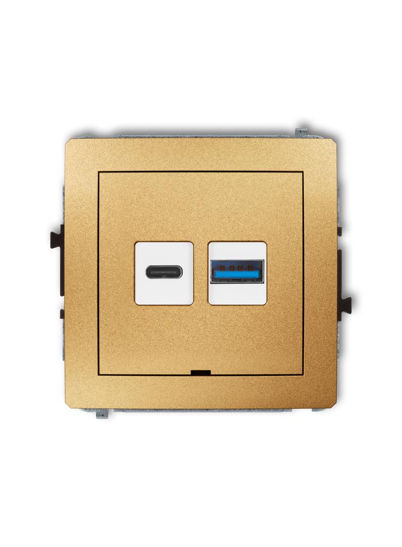 DECO Mechanizm ładowarki USB podwójnej USB C + USB A, 20W max., bez pola opisowego złoty