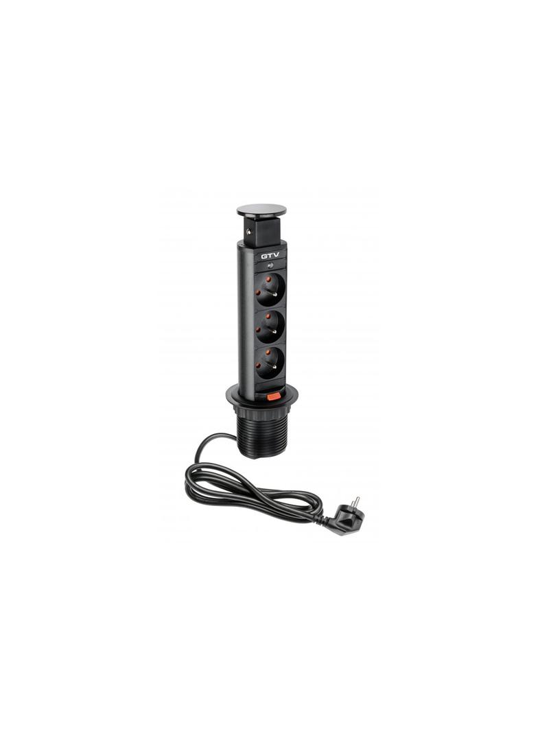 BIURKOWY PRZEDŁUŻACZ WPUSZCZANY 60MM, 3X GNIAZDO Z UZIEMIENIEM (CZARNY)