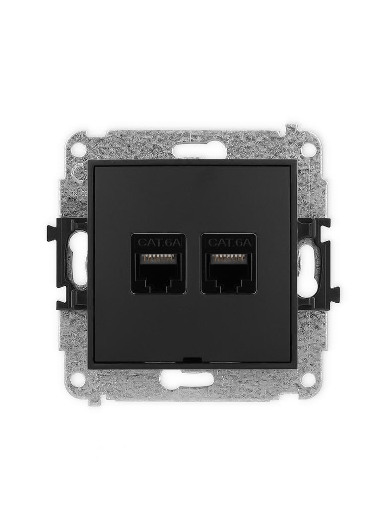 ICON Mechanizm gniazda komputerowego podwójnego 2xRJ45, kat. 6A, 8-stykowy, bez pola opisowego czarn