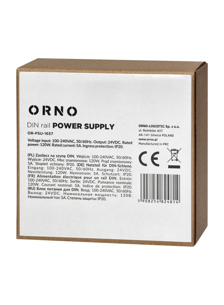 Zasilacz przemysłowy na szynę DIN 24VDC 5A 120W obudowa metalowa OR-PSU-1657 ORNO