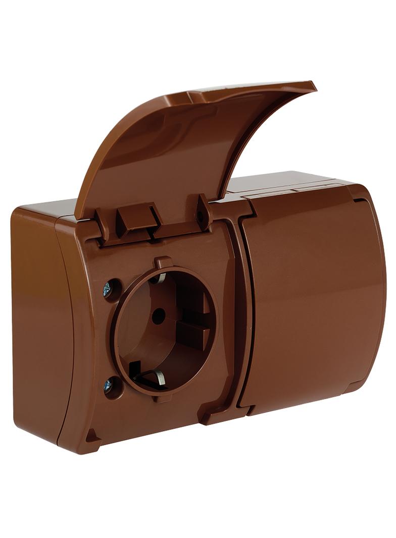 VG-Koala Gn. podw. 2x2P+Z-CHUKO n/t IP44 brąZ- klapką brąZ-182-02 61.397 OPATÓWEK