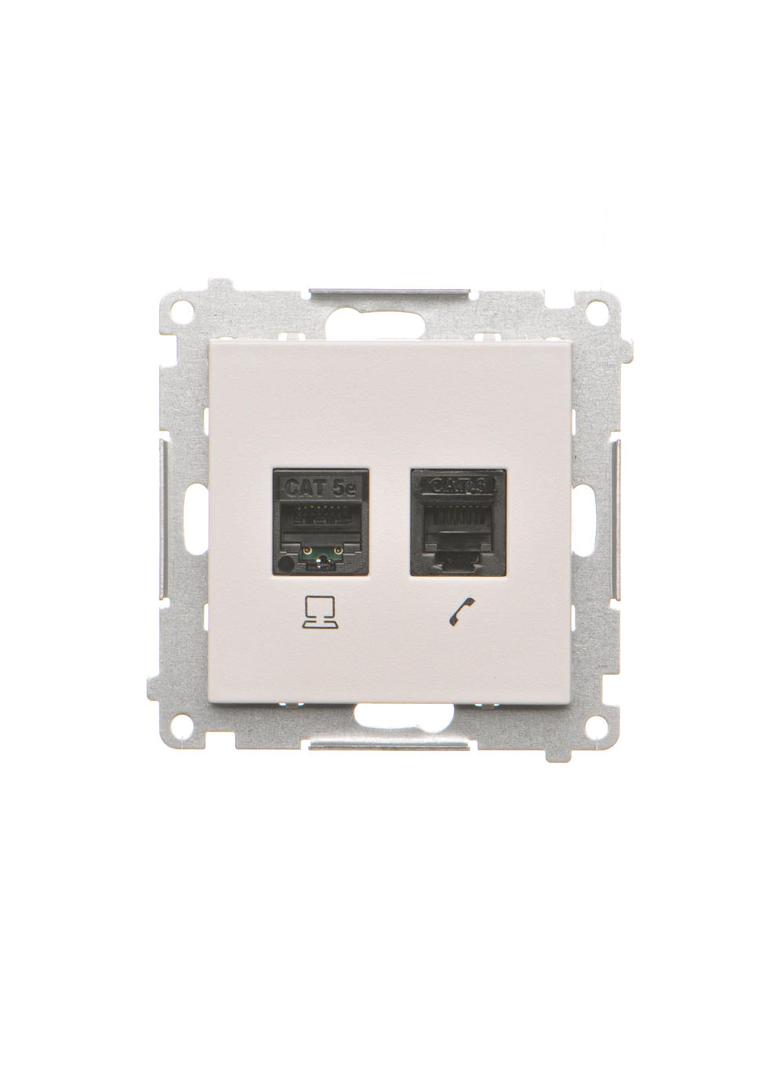 Simon 55 Gniazdo komputerowe RJ45 kategoria 5e + telefoniczne RJ12 Jasnoszary mat T5F.01/114 KONTAKT