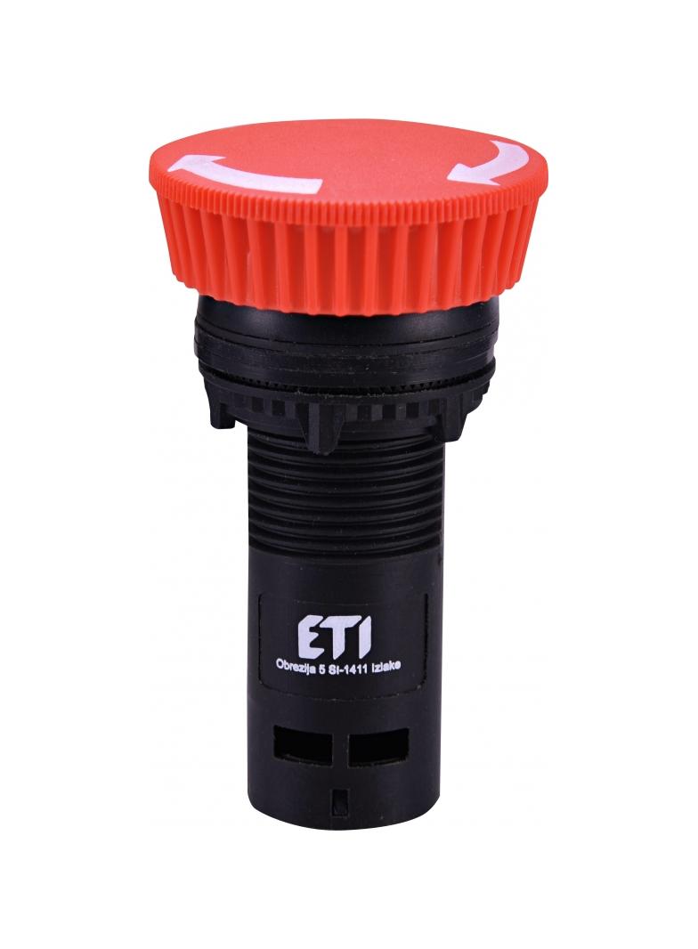 ECM-T01-R - Przycisk kompaktowy z guzikiem-grzybek, odryglowywany przez obrót, 1NC, Czerwony