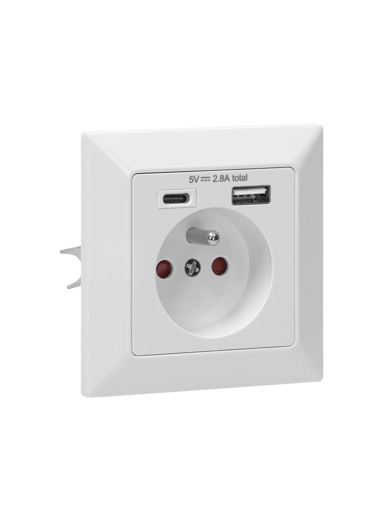 Gniazdo pojedyncze 2P+Z, USB-A + USB-C ,Wyjście 5VDC Max 2,8A OR-AE-13232 ORNO