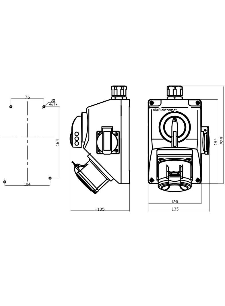 Zestaw C16-18.1 Włącz-wyłącz 0-I Gniazdo 3P+Z, 1 x 2P+Z IP-54; przystosowane do zamknięcia na kłódkę