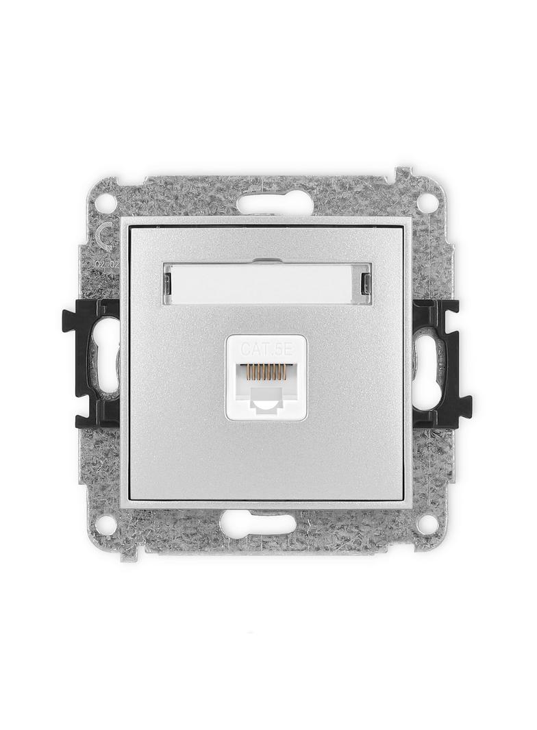 ICON Mechanizm gniazda komputerowego pojedynczego 1xRJ45, kat. 5e, 8-stykowy srebrny metalik