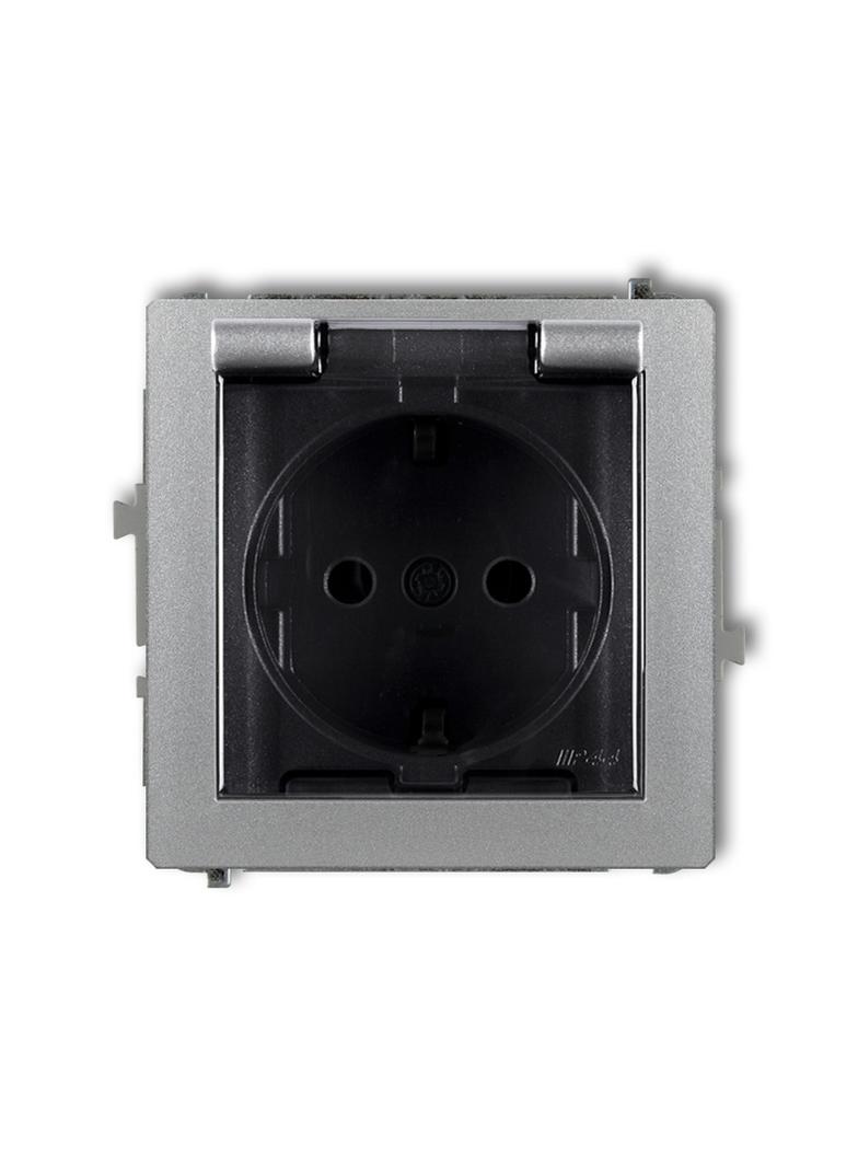 DECO Mechanizm gniazda bryzgoszczelnego z uziemieniem SCHUKO 2P+Z (klapka dymna, przesłony torów prą