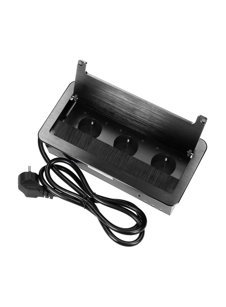 Gniazdo meblowe wpuszczane w blat z płaskim frezowanym rantem szczotką przeciwkurzową i przewodem 1,