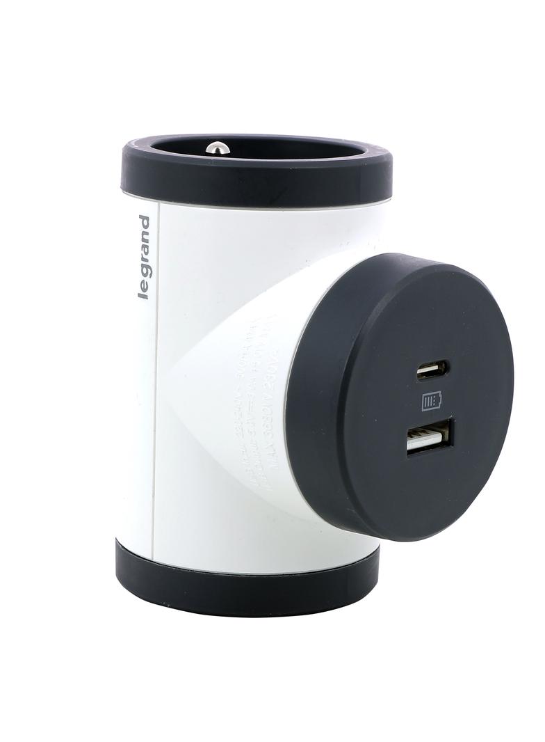 Rozgałęźnik Obrotowy 2-Gniazdowy Z/U Usb A+C Biały/Grafitowy Helmo  049437 LEGRAND