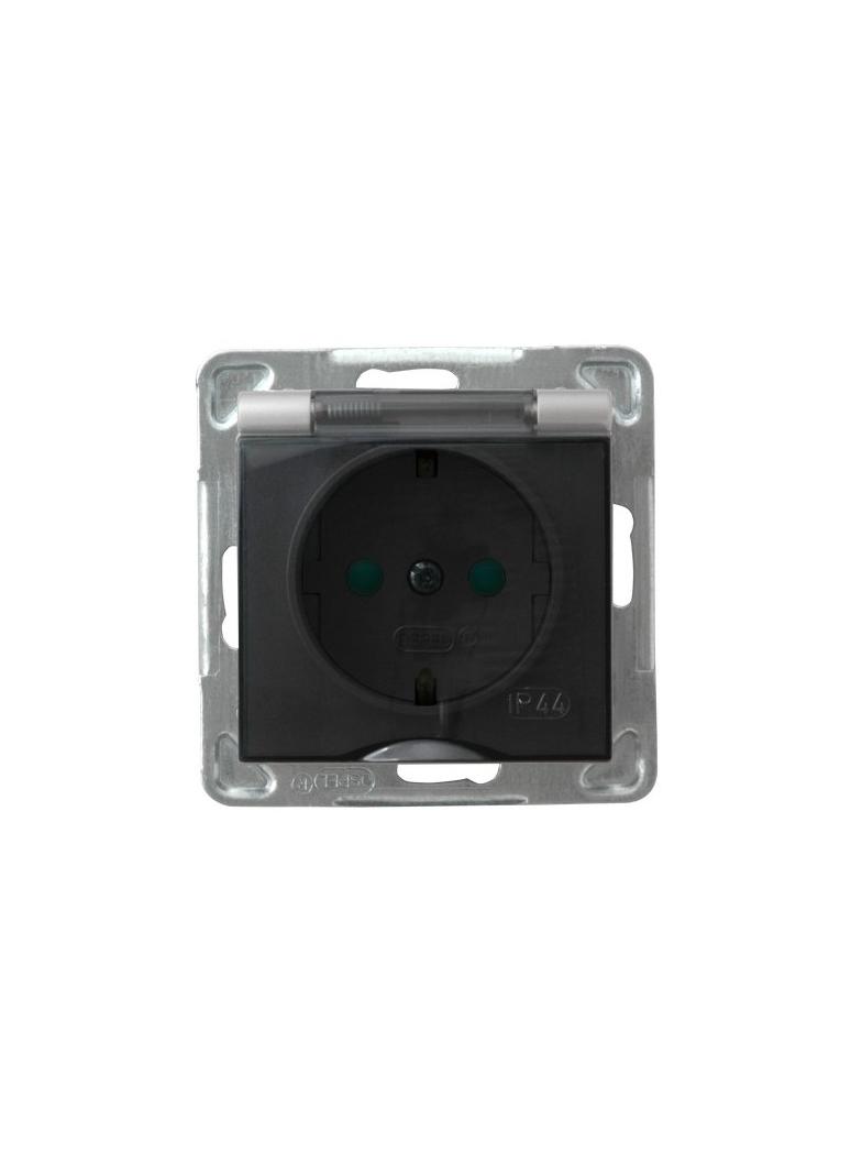 IMPRESJA Gniazdo bryzgoszczelne z uziemieniem schuko IP-44 z przesłonami torów prądowych wieczko prz
