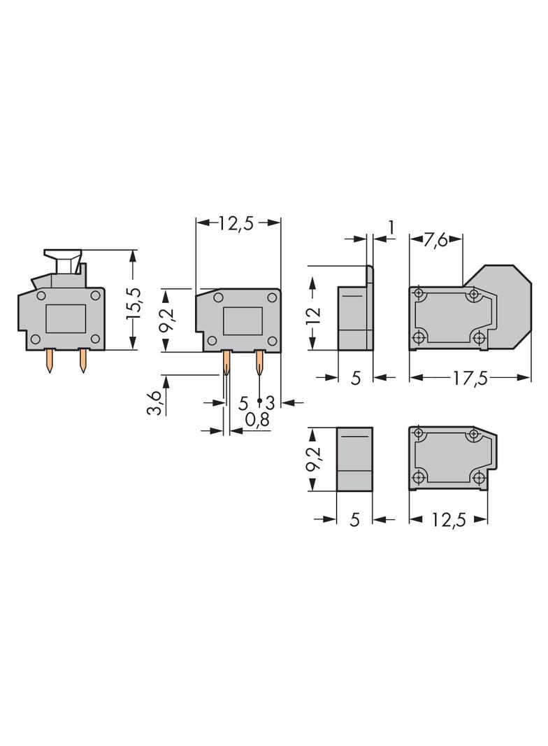 Złączka do płytek drukowanych szara raster 5/5,08mm 235‑711/333‑000 /100szt./ WAGO