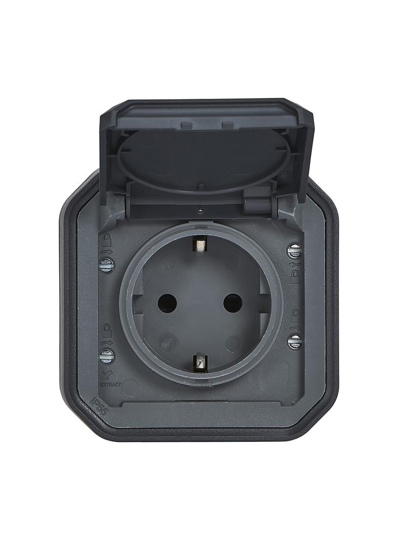 NOWE PLEXO - GN. SCHUKO 2P+Z ZACISKI AUTO KOMPLET NATYNKOWY 16 A-250V ANTRACYT 069799L LEGRAND