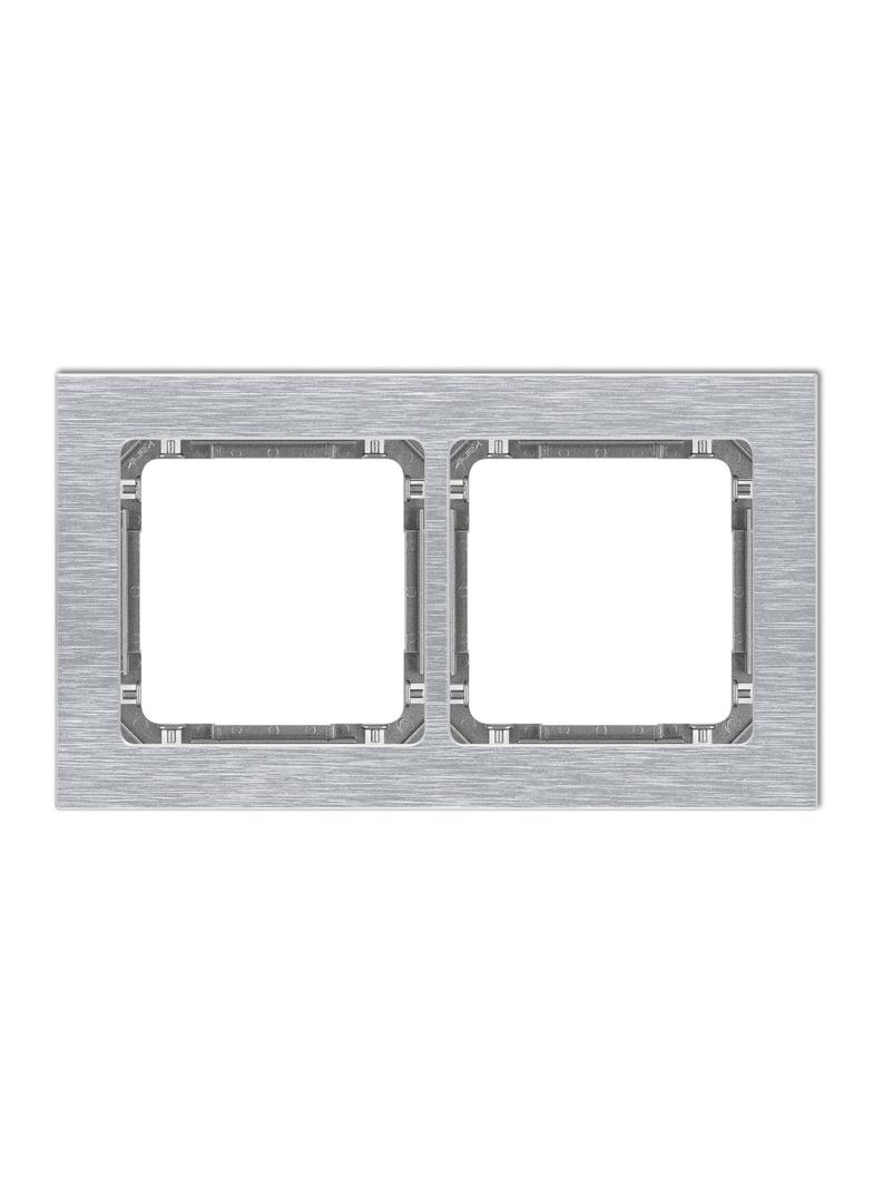DECO Ramka uniwersalna podwójna - aluminium szczotkowane (ramka: srebrna; spód: grafitowy) srebrny