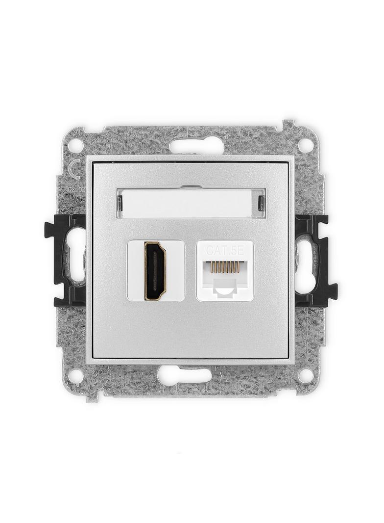 ICON Gniazdo pojedyncze HDMI 2.0, 4K + gniazda komp. poj. 1xRJ45, kat. 5e, 8-stykowy srebrny metalik 7IGHK 7IGHK-45e KARLIK