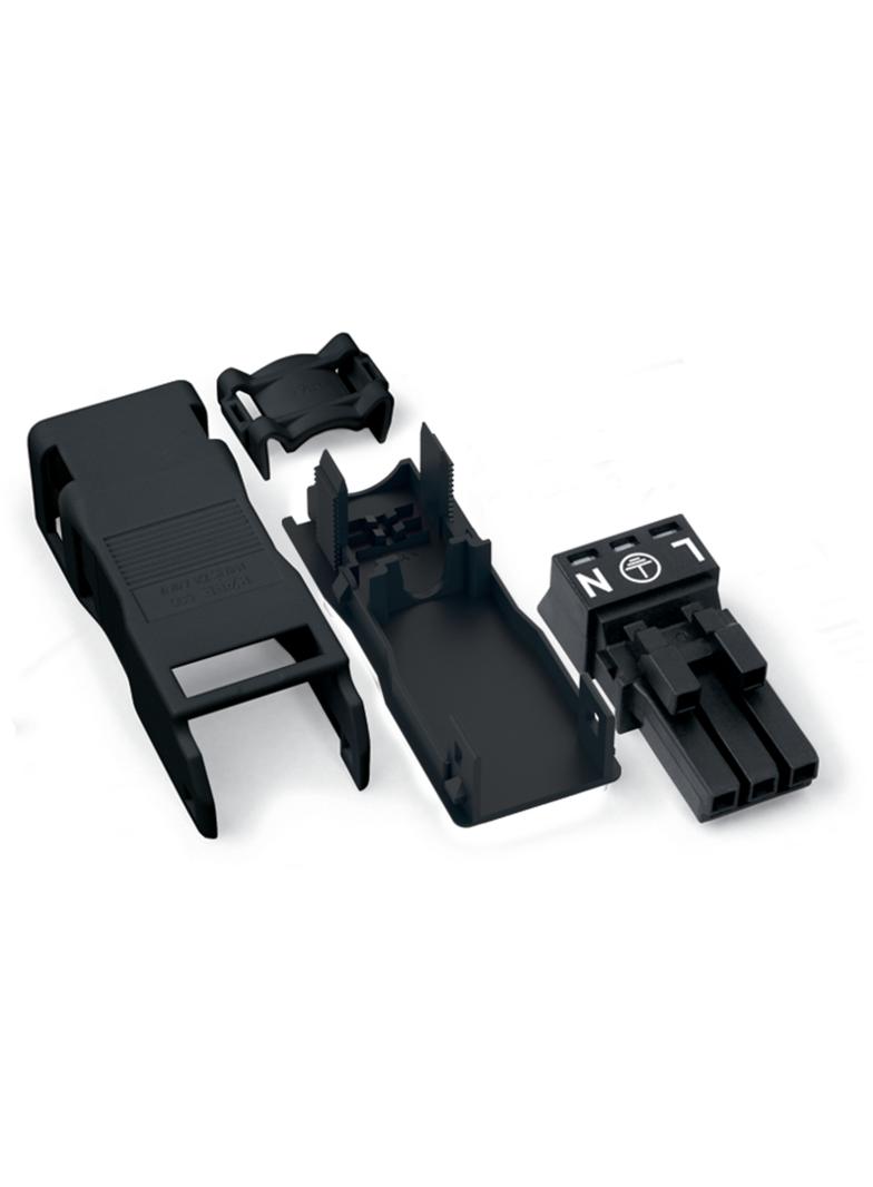 WINSTA MINI gniazdo 3-torowe czarne z obudową odciążającą naciąg