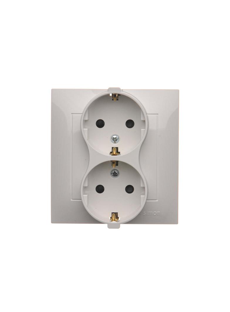 Simon 54 Gniazdo Schuko z przesłonami podwójne 16A z. śrub. biały
