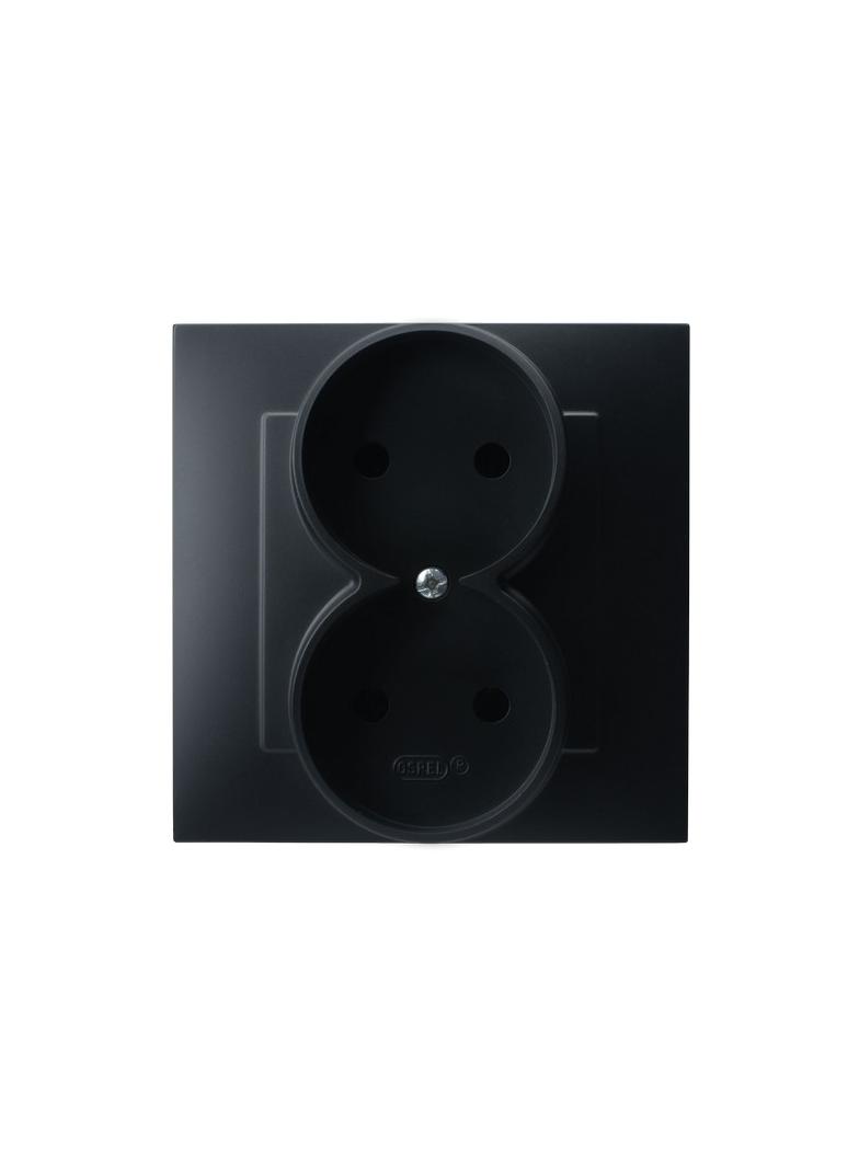 SZAFIR Gniazdo podwójne kompletne z ramką - kolor czarny metalik