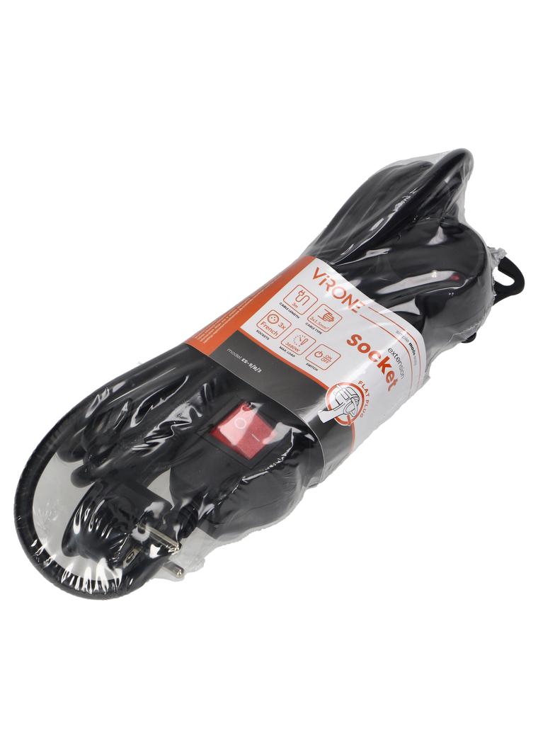 Przedłużacz 3-krotny 2P+Z z wyłącznikiem 3m H05VV-F 3x1,5mm2 Imax=16A płaska wtyczka czarny ES-5/B/3 ORNO