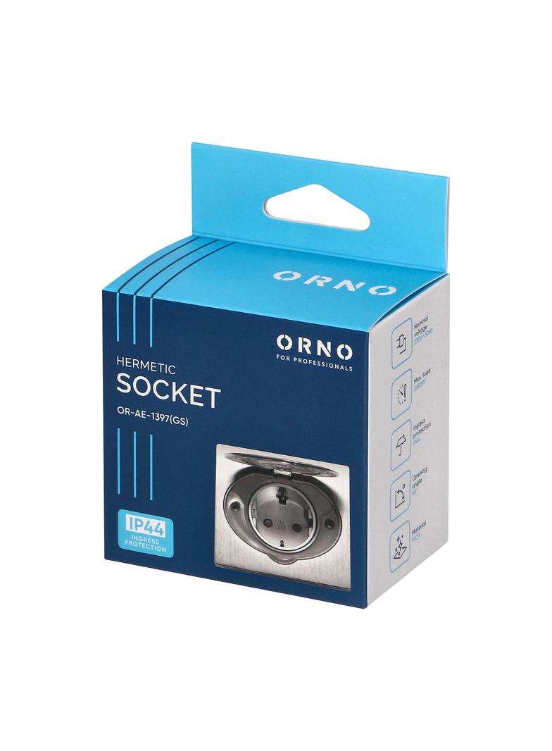 Hermetyczne gniazdo elektryczne, IP44 stal nierdzewna, wersja Schuko OR-AE-1397(GS) ORNO