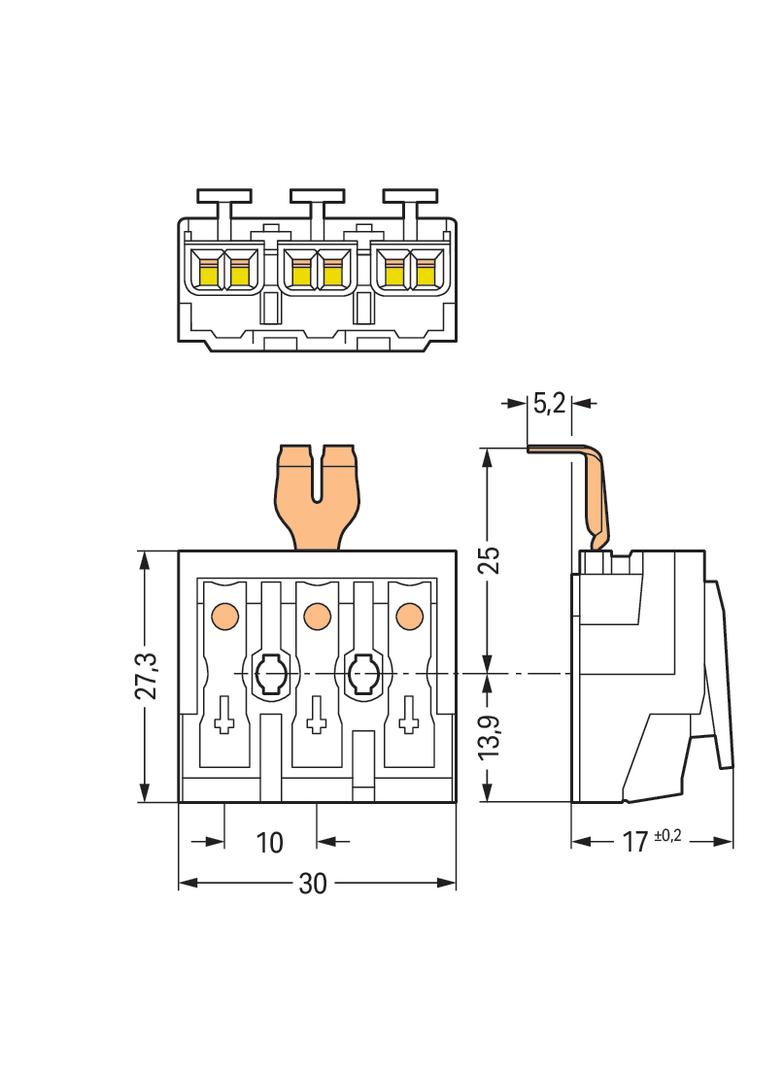 złączka zasilająca 3-biegunowa bez stopek ze stykiem PE