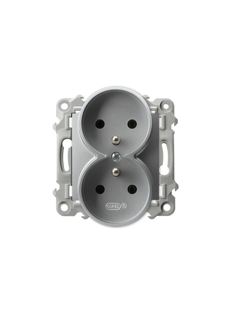 SZAFIR Gniazdo podwójne z uziemieniem moduł bez ramki - kolor srebro