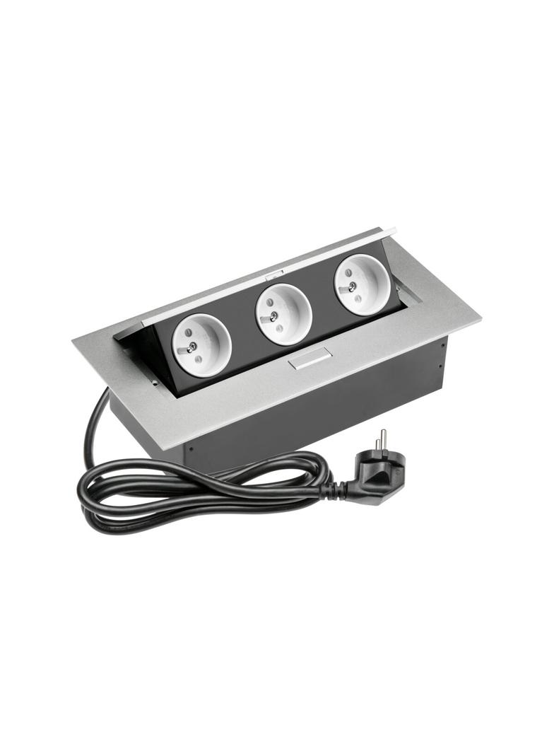 PRZEDŁUŻACZ BIURKOWY 3X GNIAZDO Z UZIEMIENIEM, KABEL ZASILAJACY Z WTYCZKĄ, ALUMINIUM