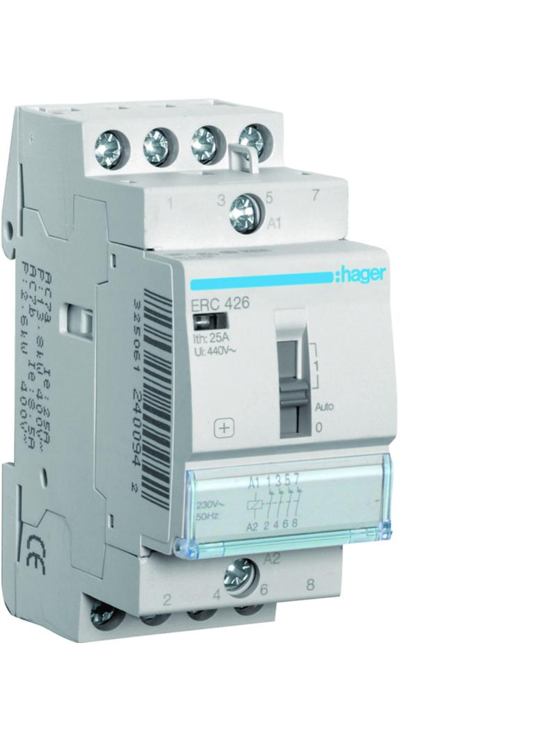 Stycznik modułowy z możliwością sterowania ręcznego 230V AC 4R 25A AC-7A B ERC426 HAGER